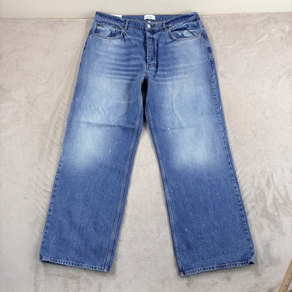 Frame Atelier of Denim Baggy Wide Leg Jeans in Raywood Men 38x32 Paint Splatter